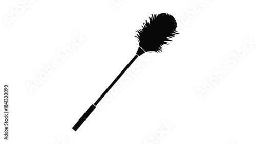 Black duster cleaning tool with long handle and fluffy head for dusting surfaces in home or office
