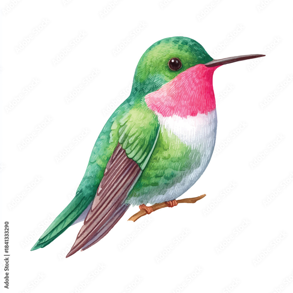 Fototapeta premium Vibrant Watercolor Hummingbird Illustration, Exotic Bird Art