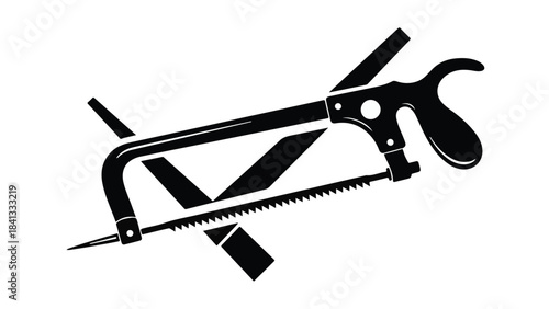 Black silhouette of a handsaw or backsaw with handle, isolated on white background for cutting wood or metal in workshop or DIY projects