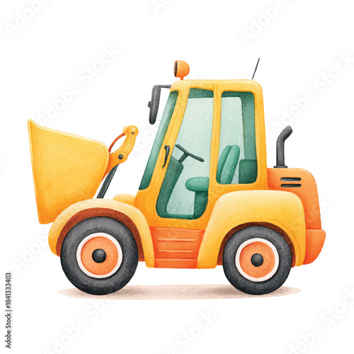 Yellow Front Loader Construction Vehicle Watercolor Illustration