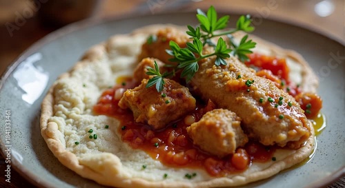  Stuffat tal‑fenek, rabbit stew (Malta) served authentically on a plate
