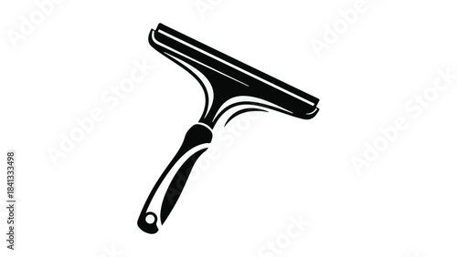 Black squeegee tool for cleaning windows and surfaces with handle, isolated on white background, cleaning tool, household item