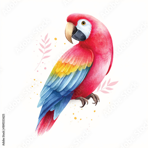 Vibrant Watercolor Parrot Illustration, Tropical Bird Art