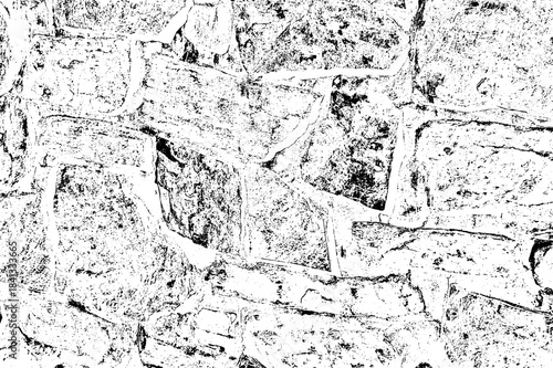 High Contrast Stone Wall Texture Black and White Background
