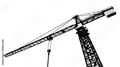 Industrial construction crane equipment machine lifting heavy loads in urban building site setting with modern metal structure