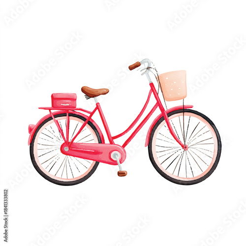 Vintage Pink Bicycle with Basket Watercolor Art