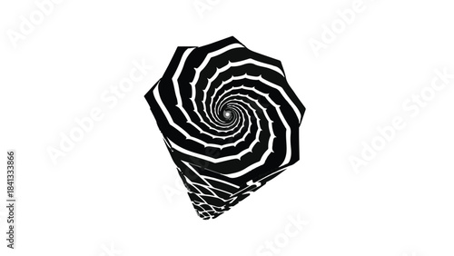Black and white spiral umbrella closeup with striped pattern on isolated white background