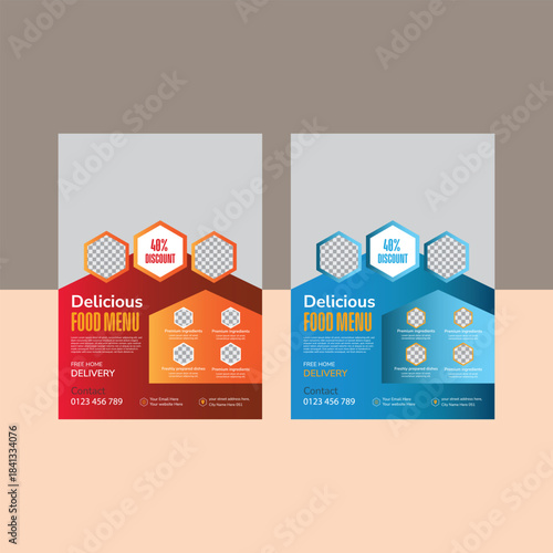 Set of restaurant menu and flyer design templates modern with colorful size A4 size.burger & healthy food business promotion flyer.