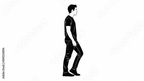 Silhouette of a man walking from side view.