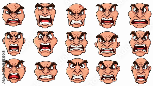 Collection of Angry Cartoon Faces Expressing Rage and Fury.