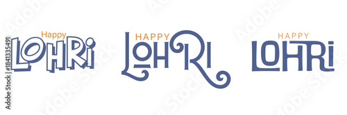 Happy Lohri typography set. Modern calligraphy, lettering typography. Set of 3 vector illustration for Punjabi festival as flyer, poster, banner, greeting card, invitation template
