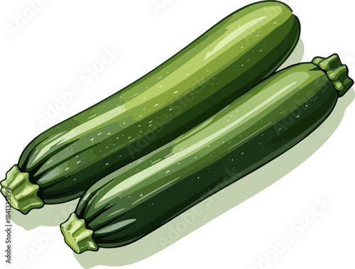 Create a kinds of deferent realistic Two fresh green zucchinis lie ready for use as a versatile image. vector art with white background