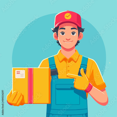 vector of Delivery courier holding package