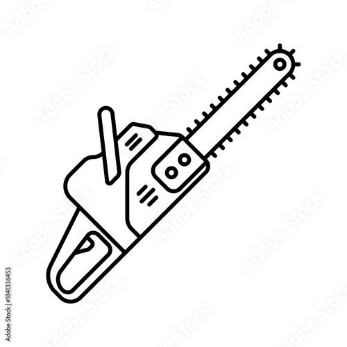 Outline Chainsaw Power Tool Line Art Icon
