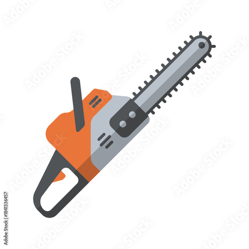 Gasoline Chainsaw Power Tool Flat Vector Icon
