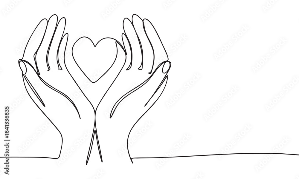 Obraz premium Continuous Line Art of Hands Gently Holding a Heart