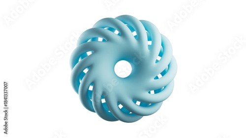 3D render of a complex blue abstract spiral torus knot. Futuristic geometric graphic ideal for technology, engineering, or science concepts. Isolated object with a transparent background (PNG) and alp