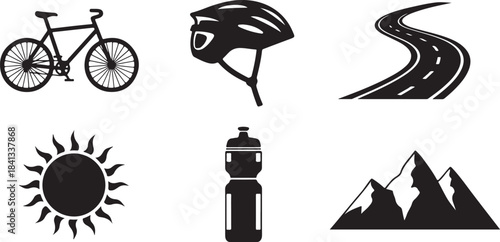 Black silhouette icons for cycling and mountain adventure