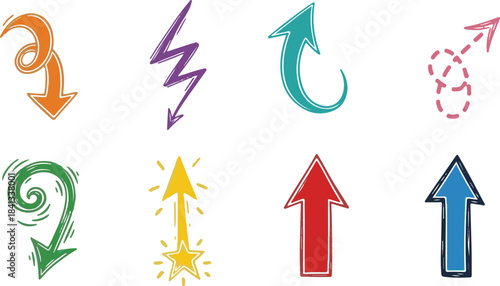 Colorful Hand- Drawn Arrow and Starburst Icons direction