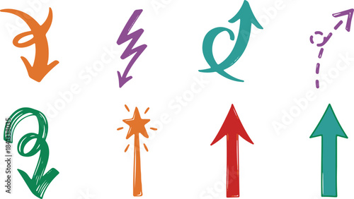 Colorful hand-drawn arrows and a starburst arrow direction