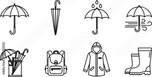 Icons representing rain gear and accessories umbrella
