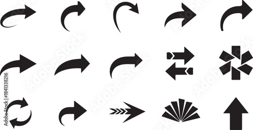 Set of black arrow icons in various styles direction
