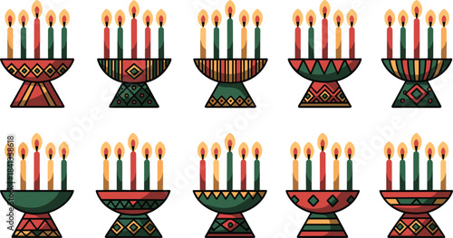 Colorful Kwanzaa Kinara Candles in Various Patterns