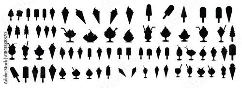 Black silhouette collection of various ice cream treats