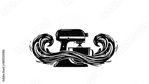 Stylized mustache illustration with barber chair in center, creative black and white design for grooming and barber advertising concepts