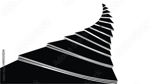 Modern abstract black and white geometric spiral staircase design element for creative artistic projects and graphic illustrations
