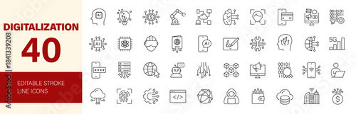 Digitalization icon set. Editable line icons. Vector illustration.