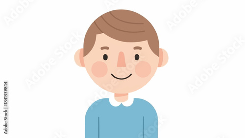 A cheerful young boy with brown hair and a blue sweater.