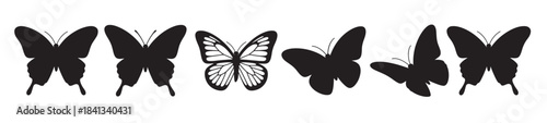 collection of six black butterfly silhouettes with varied 