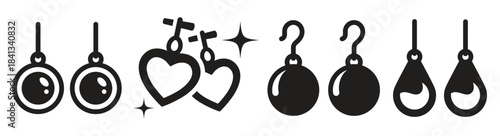 earrings icons set black on a white background