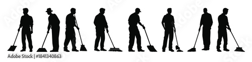 cleaning man silhouette vector set sweeper boy silhouettes