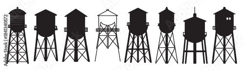 eight silhouettes of water towers various designs