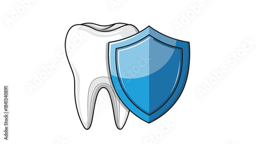 A blue shield protecting a white tooth icon on a plain for dental health concepts