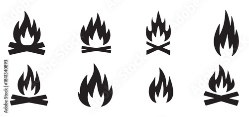  fire and flame silhouettes collection for energy and hazard 