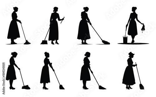 cleaning woman silhouette vector bundle sweeper girl 