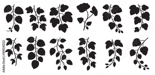 collection of black leafy branch silhouettes