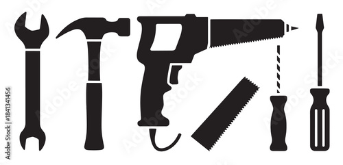 collection of black silhouette icons representing various 