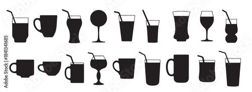 collection of black silhouettes various drinkware glasses mugs