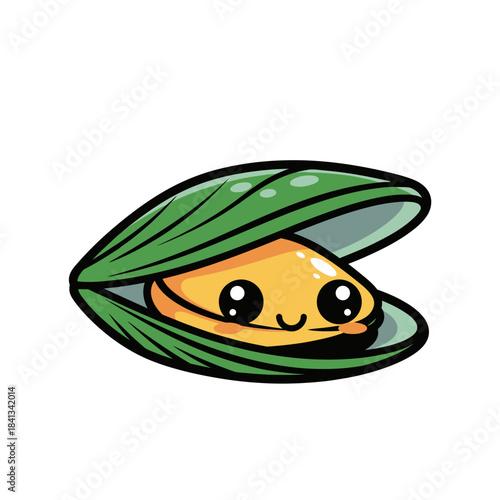 set 2 shelled animal popular kawaii illustration green mussel