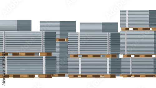 Stacks of blue metal sheets on wooden pallets for industrial storage and shipping concepts