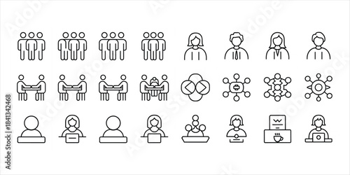 Icon set representing people, teamwork, meetings, and business concepts Keywords: people, icon, group, team, meeting, business