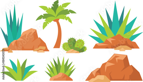 Colorful Desert Plants and Rocks cactus agave