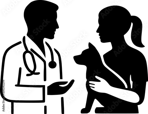 Vet Consultation Silhouette, Pet Owner Holding Dog During Treatment Discussion