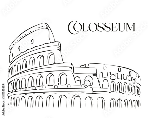 Photography Hand Drawn Line Art Illustration of the Colosseum in Rome