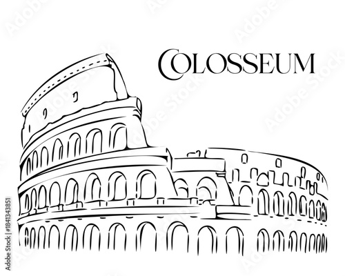 Hand Drawn Line Art Illustration of the Colosseum in Rome