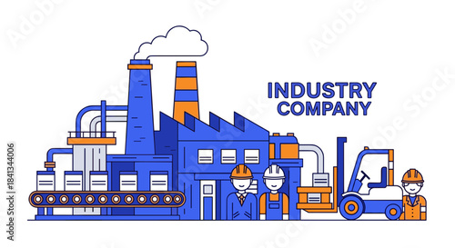 Manufacturing plant vector illustration Factory workers conveyor and heavy machinery operations